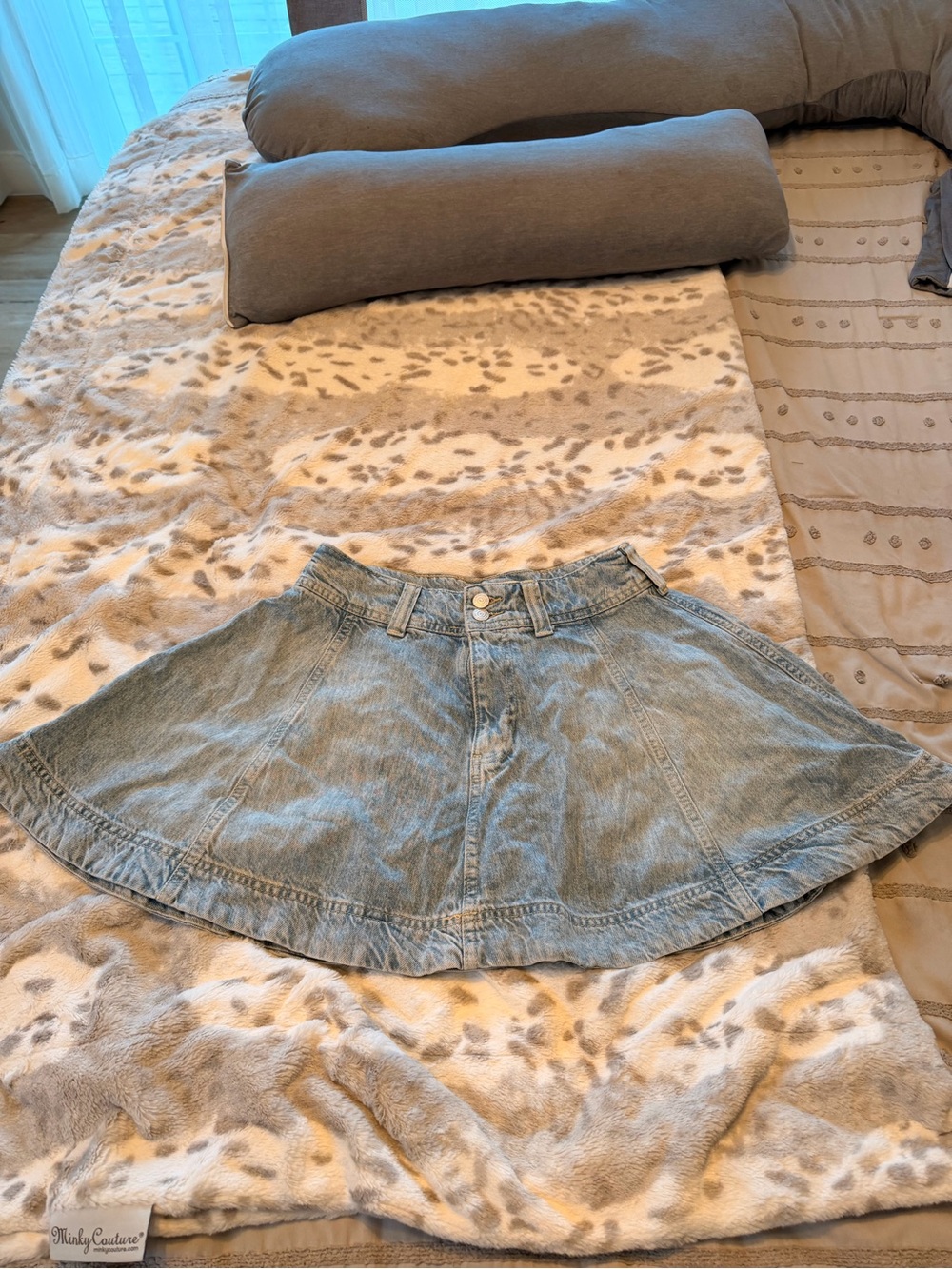 We The Free Light Blue Denim Mini Circle Skirt